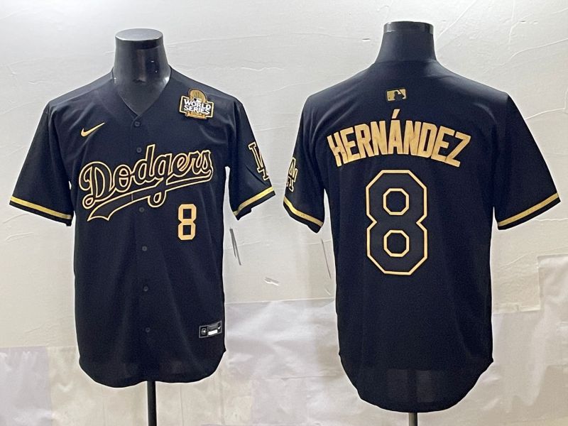 Men 2025 Los Angeles Dodgers 8 Hernandez Black Gold Five generations Nike MLB Jersey style 5